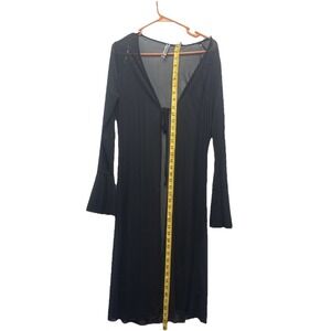 Refuge‎ Ladies Black Lightweight Cardigan Semi Sheer Midi Length V-Neck. Size L